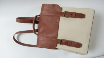 sac à dos cuir marron et toile écru