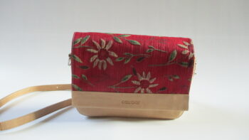 sac à main textile imprimé rouge-cuir beige – Image 2