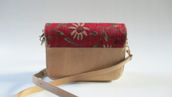 sac à main textile imprimé rouge-cuir beige – Image 3