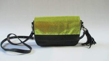 sac à main strass jaune-cuir noir – Image 2
