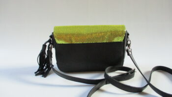 sac à main strass jaune-cuir noir – Image 3
