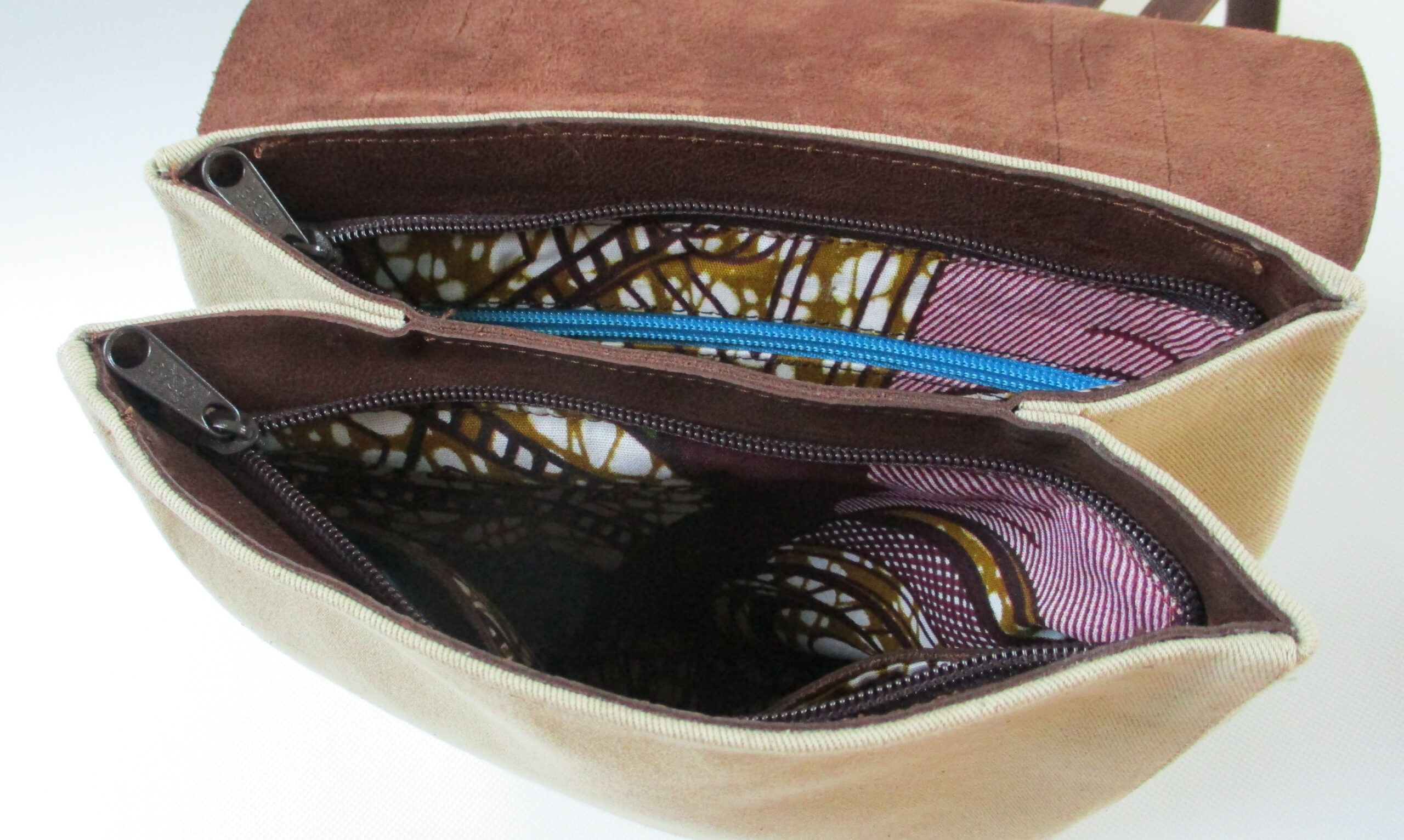 sac à dos cuir marron foncé et toile beige – Image 5