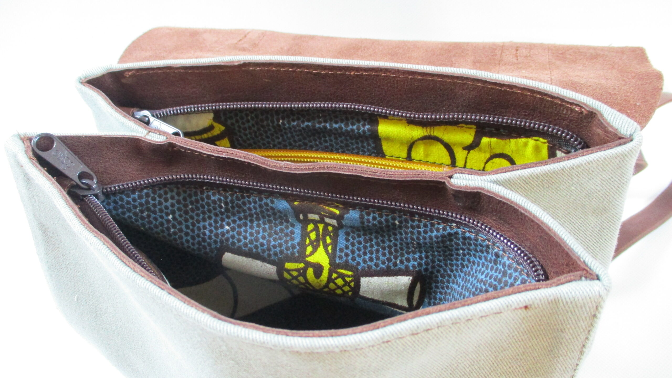 sac à dos cuir marron foncé et toile bleue – Image 5