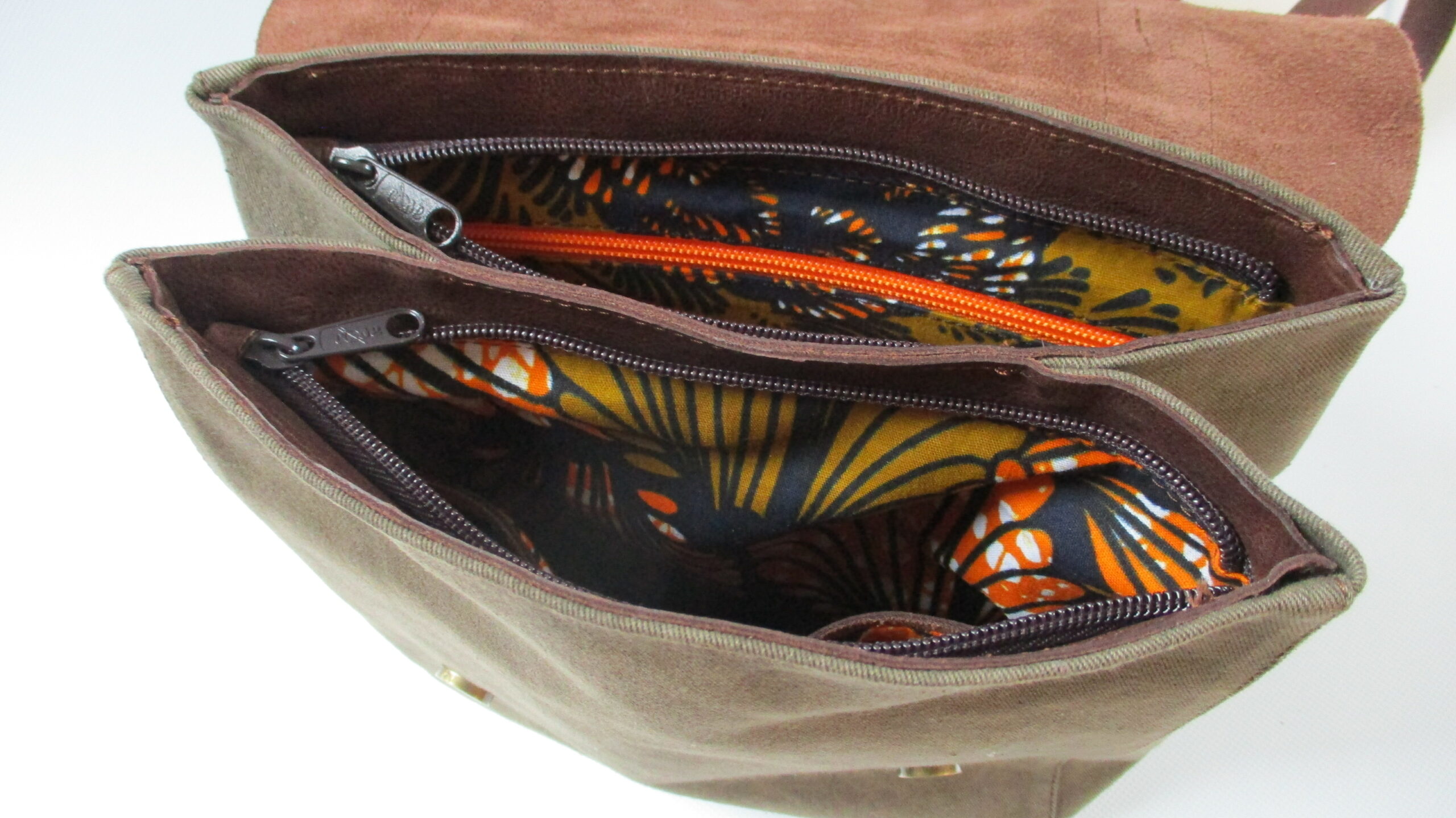 sac à dos cuir marron foncé et toile marron – Image 5