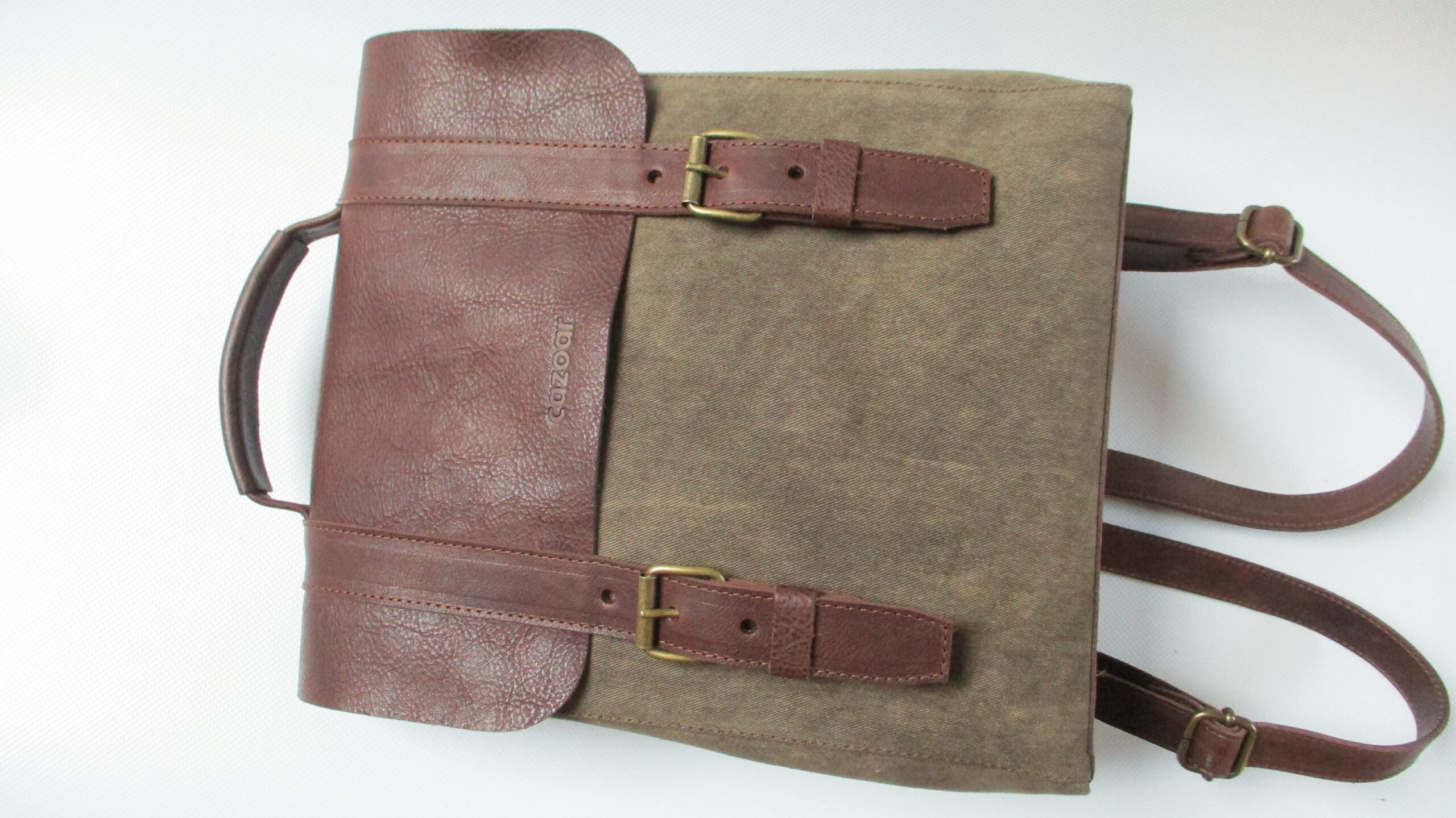 sac à dos cuir marron foncé et toile marron – Image 6