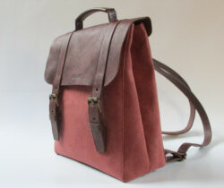 sac à dos cuir marron foncé et toile vieux rose